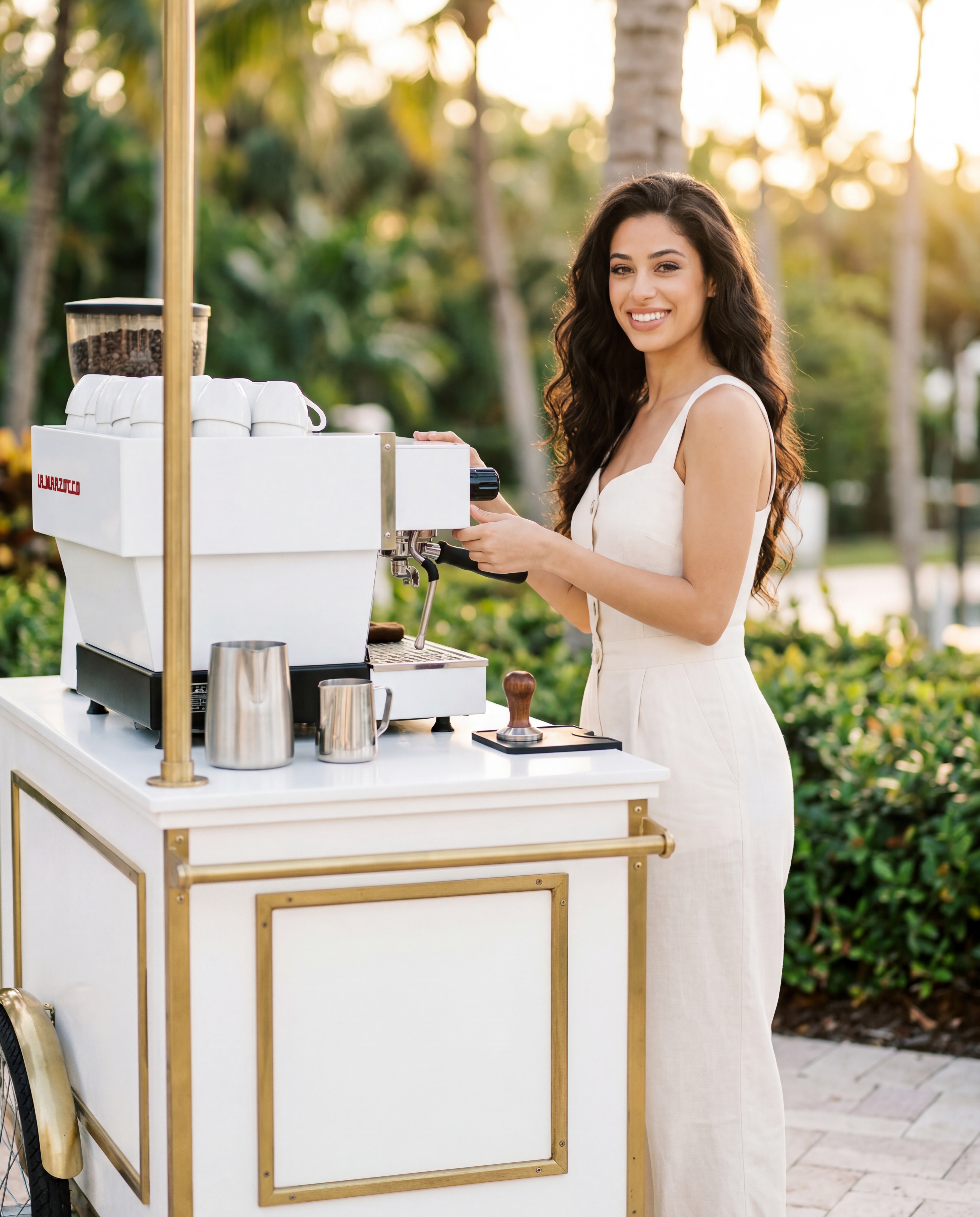 Alessandra Romano, founder of Alessandra's Coffee, at her mobile espresso cart