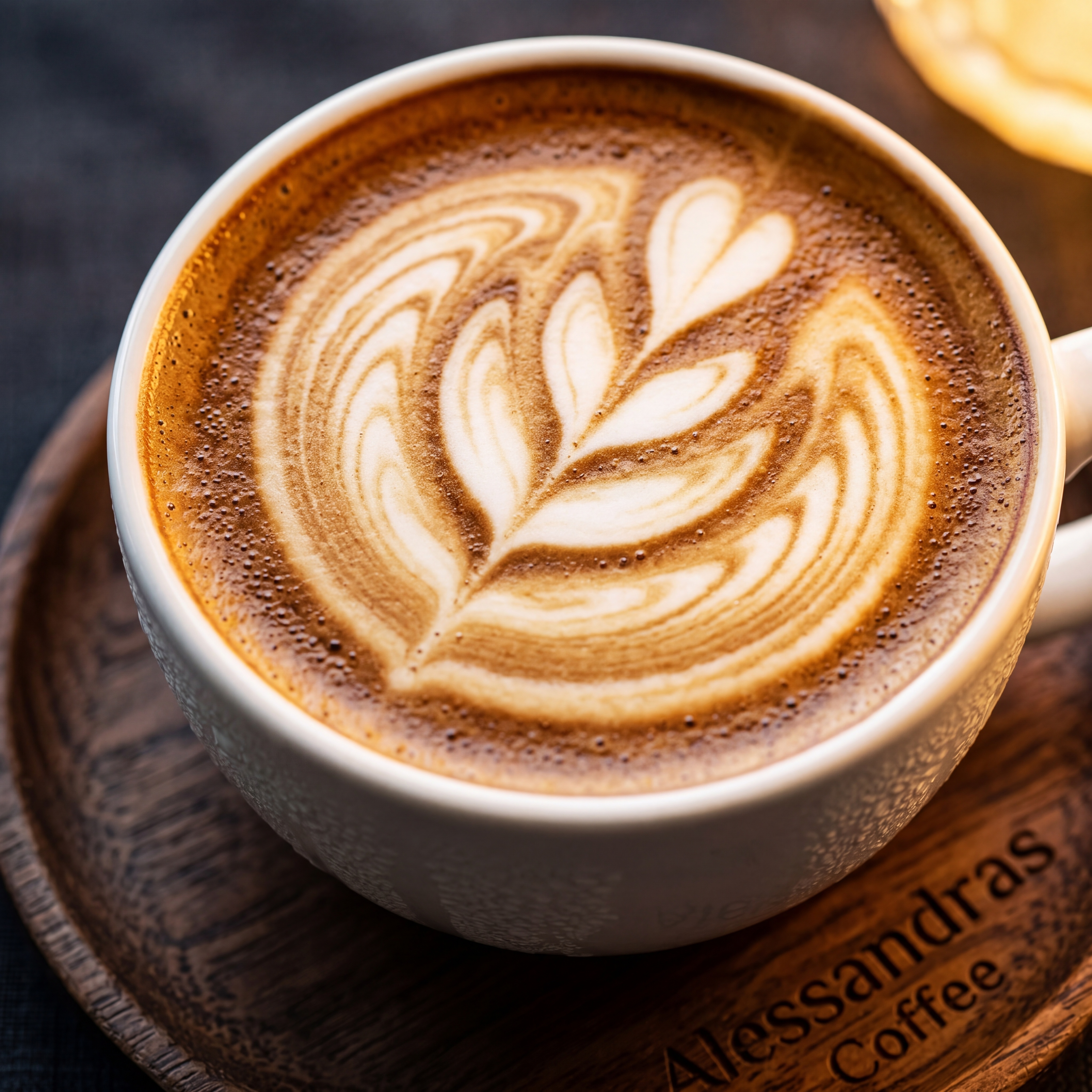 Perfect rosette latte art served at an Alessandra's Coffee event